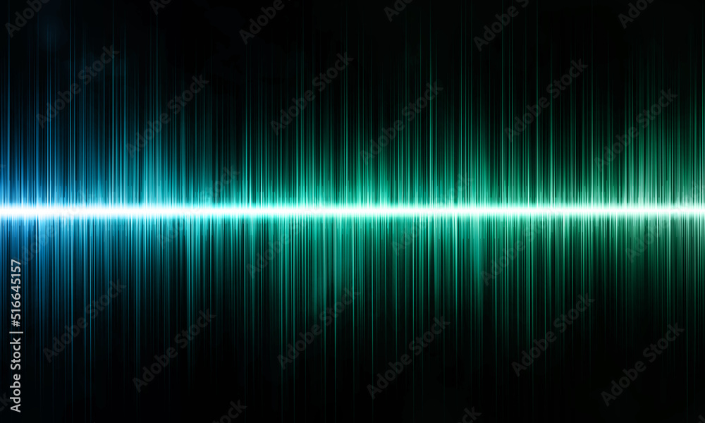 Sound wave, blue green wave frequencies. Music sound.