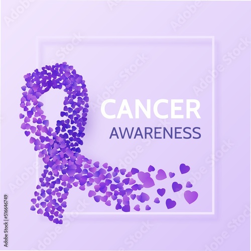 Purple ribbon made of hearts - cancer awareness symbol, banner or poster template