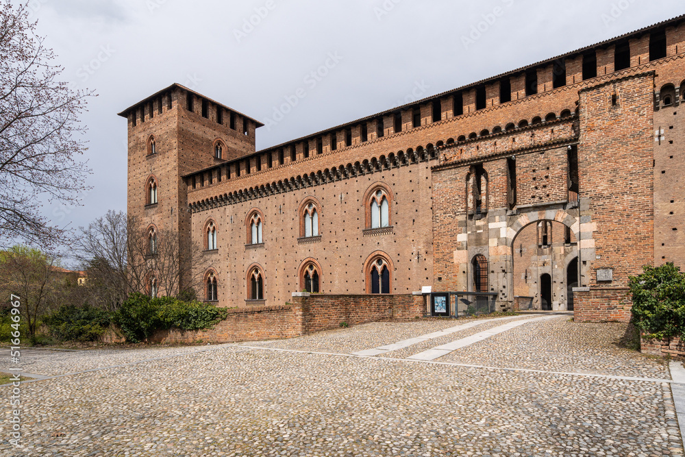 View of Visconti Castle in Pavia, a popular landmark of the city and an important art museum, Lombardy, Italy