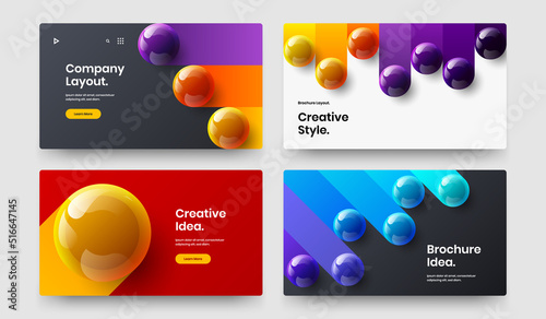 Abstract banner vector design layout collection. Geometric 3D spheres landing page illustration bundle.