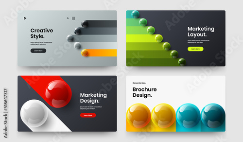 Multicolored company identity design vector template collection. Vivid realistic spheres leaflet illustration set.