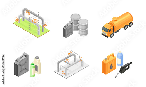 Oil or Petroleum Industry with Extraction Refining and Transporting Process Isometric Vector Set