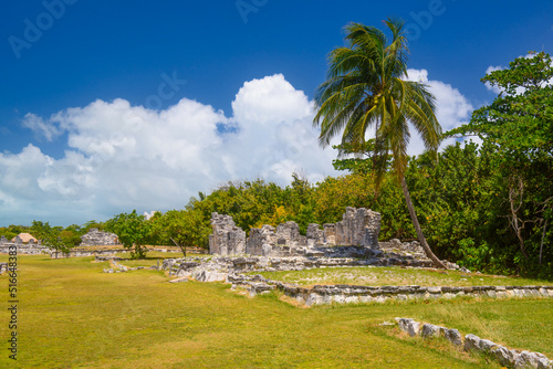 Ancient ruins of Maya in El Rey Archaeological Zone near Cancun, Yukatan, Mexico