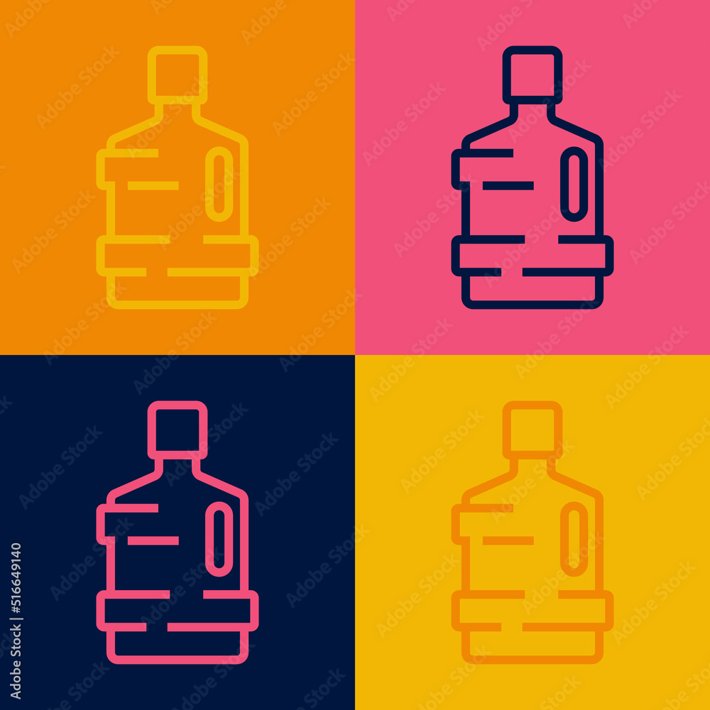 Pop art line Big bottle with clean water icon isolated on color background. Plastic container for the cooler. Vector