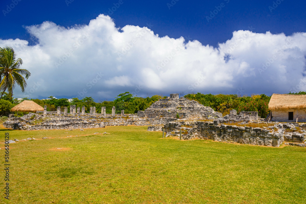 Ancient ruins of Maya in El Rey Archaeological Zone near Cancun, Yukatan, Mexico