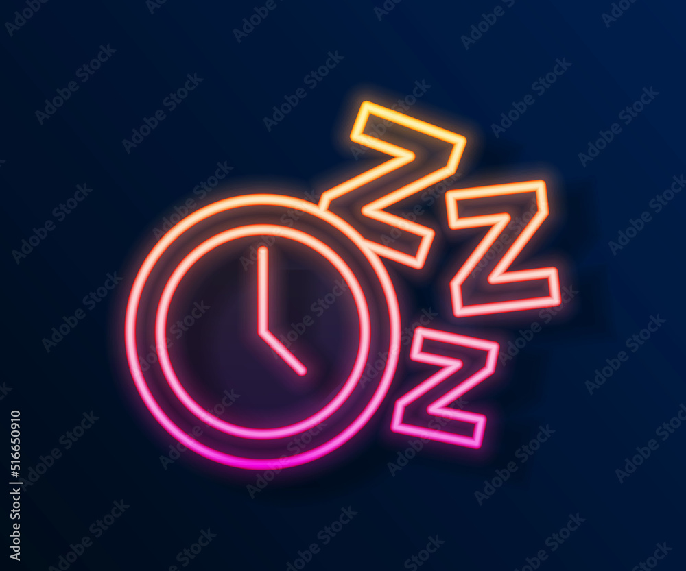 Glowing neon line Alarm clock icon isolated on black background. Wake up, get up concept. Time sign. Vector Glowing neon line Alarm clock icon isolated on black background. Wake up, get up concept. Time sign. Vector