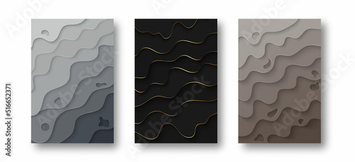 Set of template in paper cut style for branding, advertising with abstract shapes. Modern background for covers, invitations, posters, banners, flyers, posters. Vector illustration.