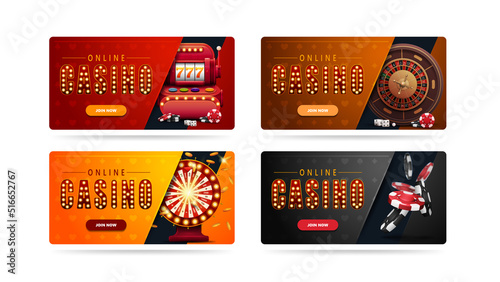 Collection of casino banners with casino elements isolated on white background