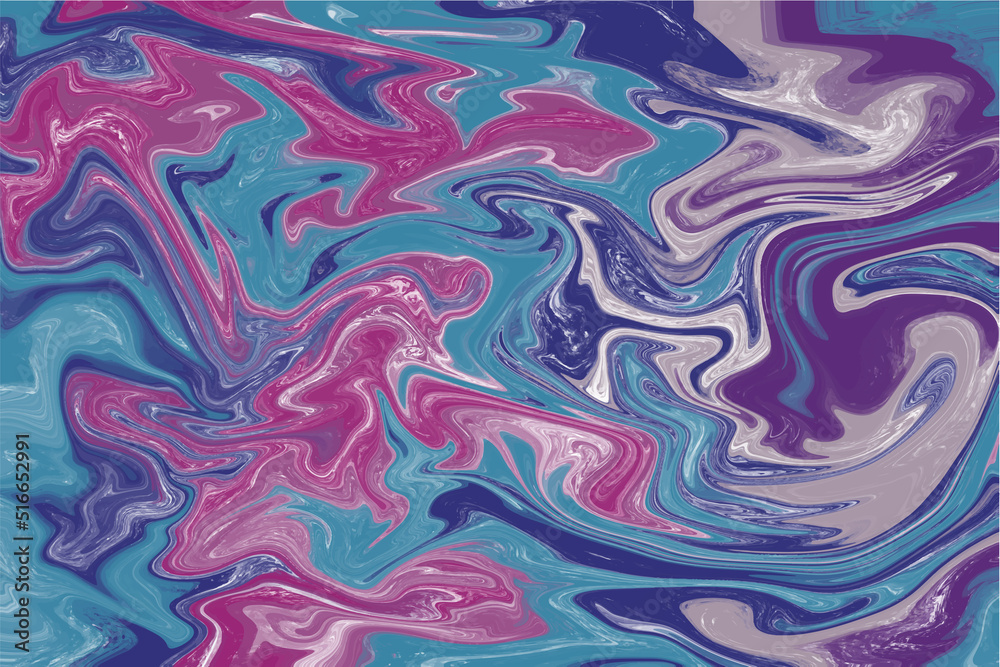 Abstract Psychedelic Wavy Liquid Tie Dye Marble Vector purple pink blue background design. Artistic hand drawn fluid wave marbling texture backdrop.