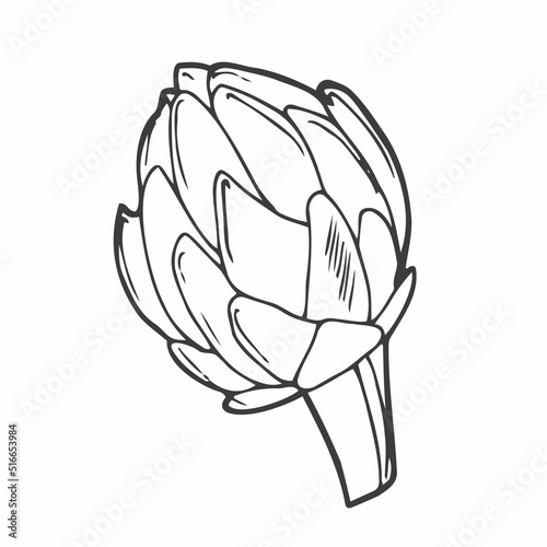 Hand drawn artichoke icon. Vector badge vegetable in the old ink style for brochures, banner, restaurant menu and market