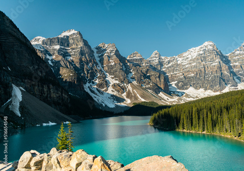 Beautiful morning at Moraine Lake, Alberta photo