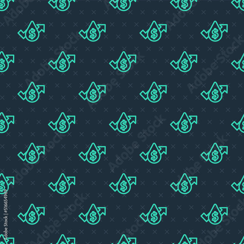 Green line Oil price increase icon isolated seamless pattern on blue background. Oil industry crisis concept. Vector