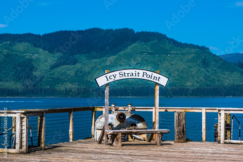 Icy Strait Point Sign on harbor dock at Hoonah, Icy Strait Point AK photo