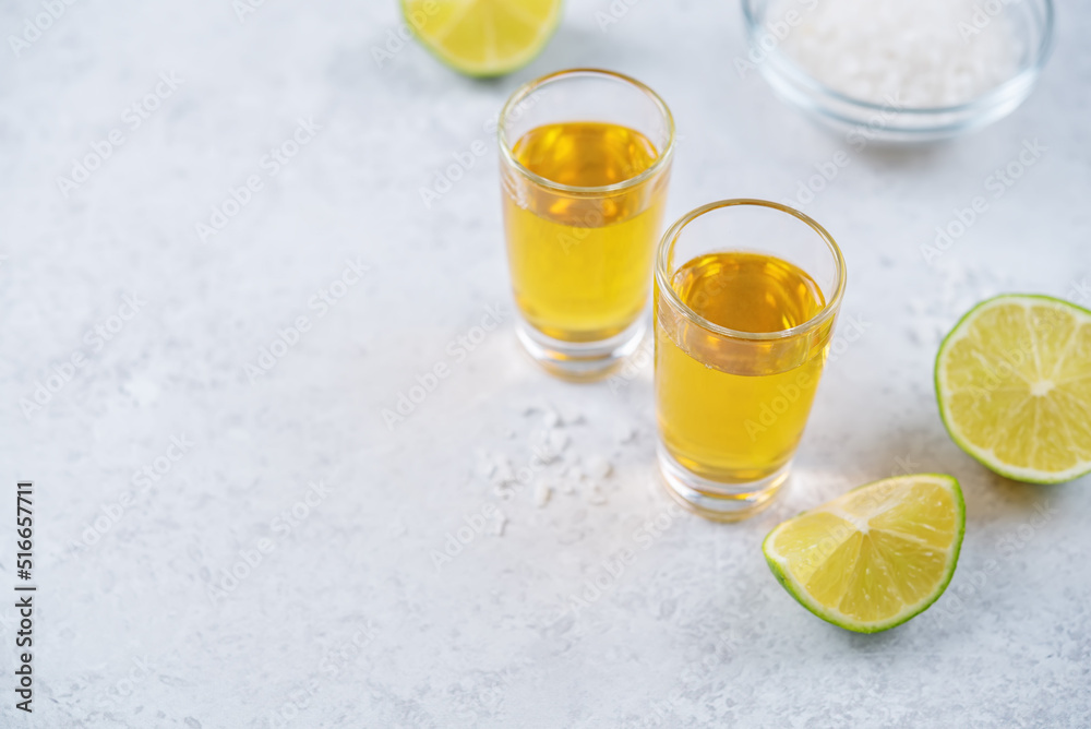 Tequila drink with lime and salt Tequila drink with lime and salt