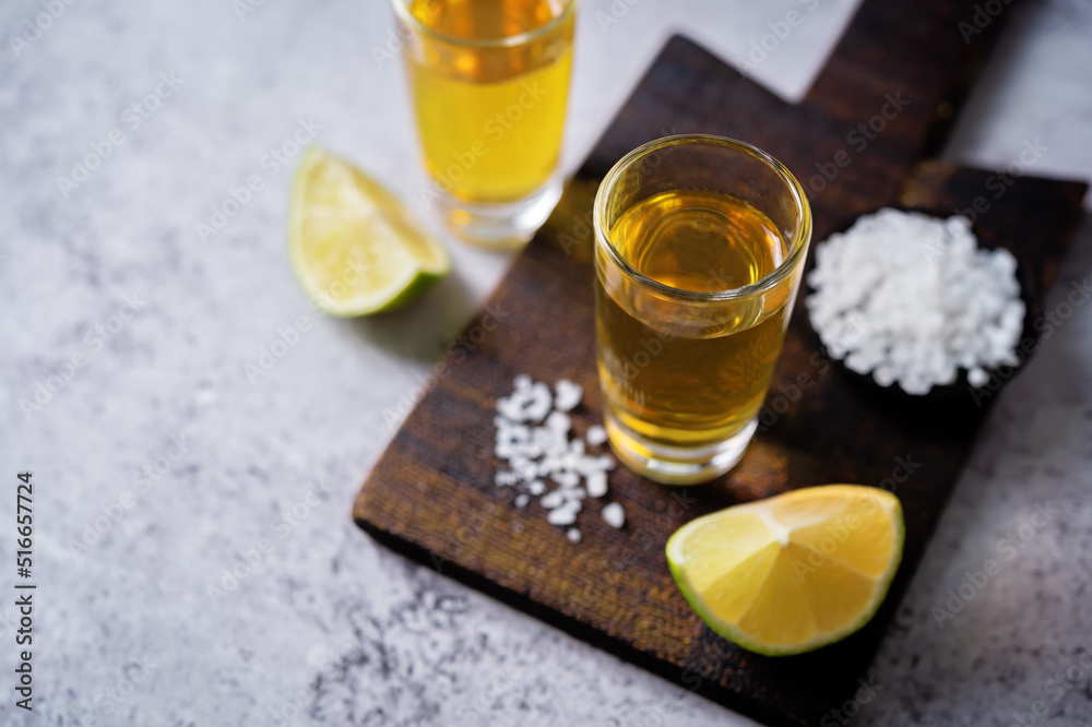 Tequila drink with lime and salt Tequila drink with lime and salt