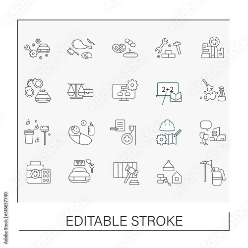  Professions line icons set. Various professions. Important jobs. Career concepts. Isolated vector illustrations.Editable stroke