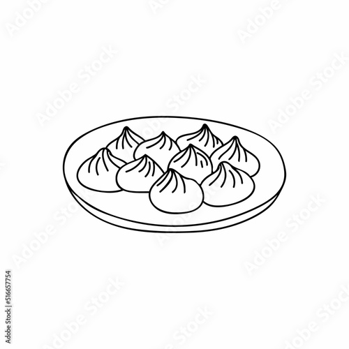Gyoza doodle illustration in vector. Chinese dumplings doodle illustration. Hand drawn chinese dumplings in vector. Dim sum doodle icon. 
