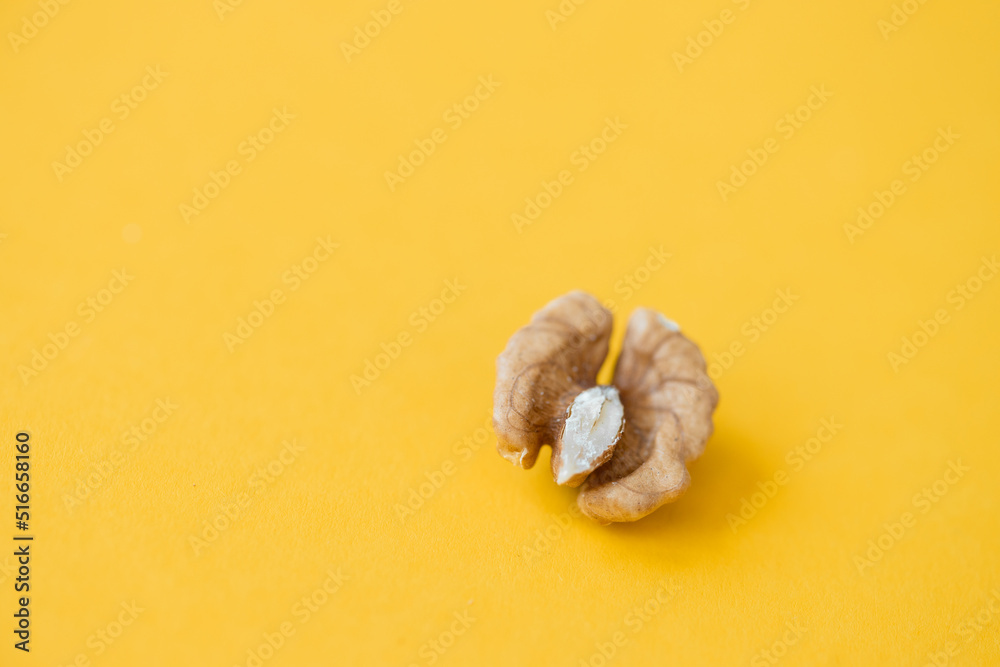 walnut, nut, isolated on yellow background