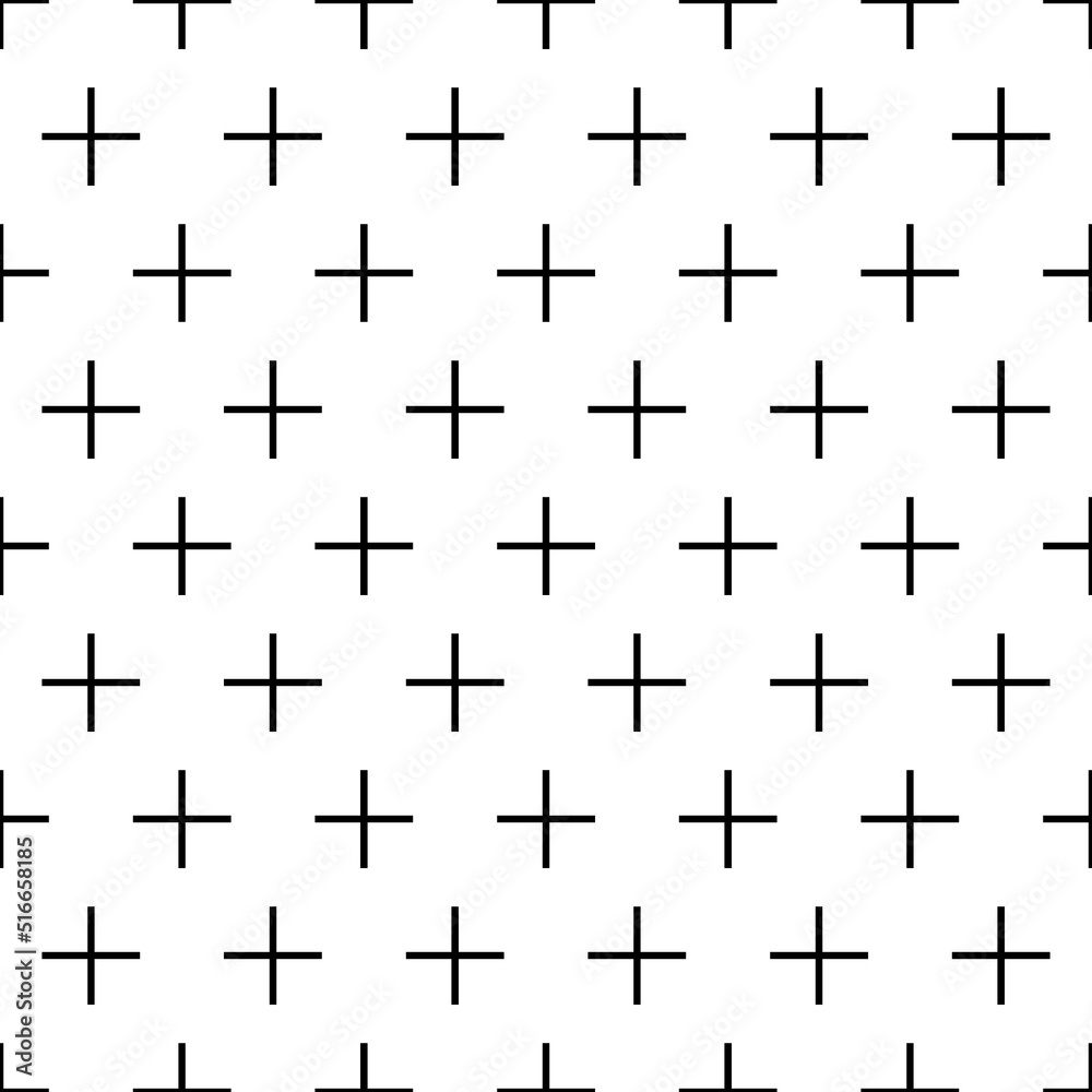 Repeated black pluses on white background. Crosses wallpaper. Seamless surface pattern design with polygons. Mosaic motif. Digital paper for page fills, web designing, textile print. Vector art. Repeated black pluses on white background. Crosses wallpaper. Seamless surface pattern design with polygons. Mosaic motif. Digital paper for page fills, web designing, textile print. Vector art.