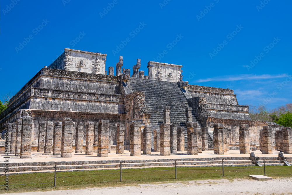 Temple of the Warriors in Chichen Itza, Quintana Roo, Mexico. Mayan ruins near Cancun