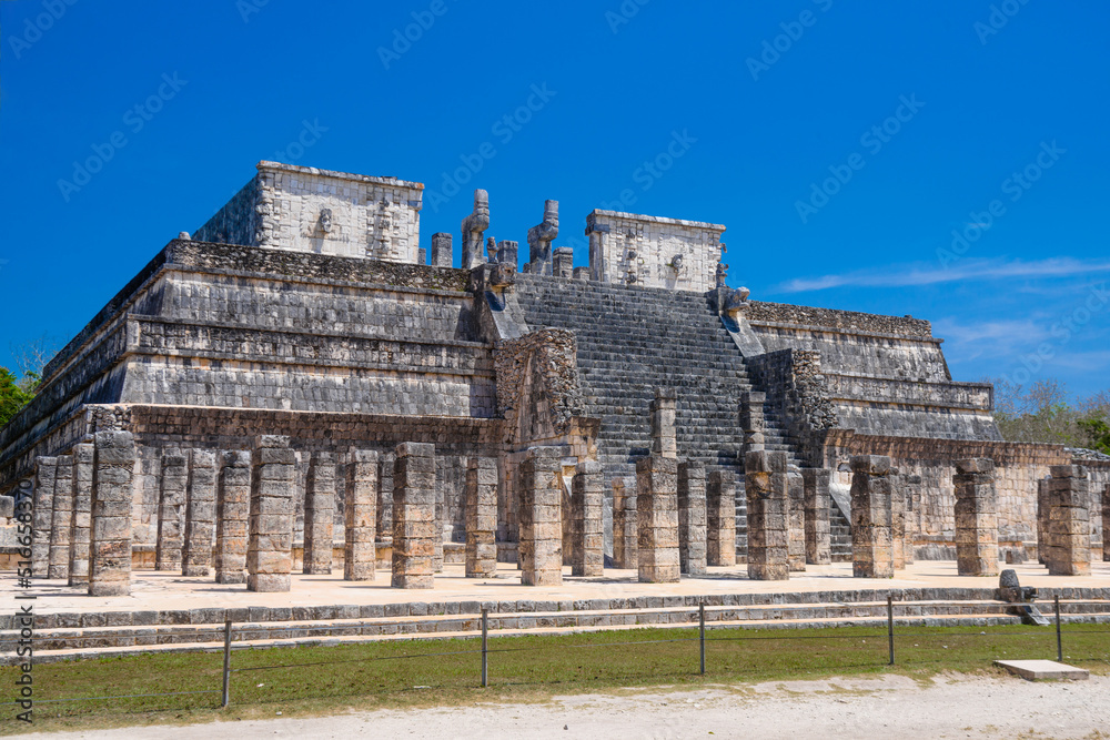 Temple of the Warriors in Chichen Itza, Quintana Roo, Mexico. Mayan ruins near Cancun