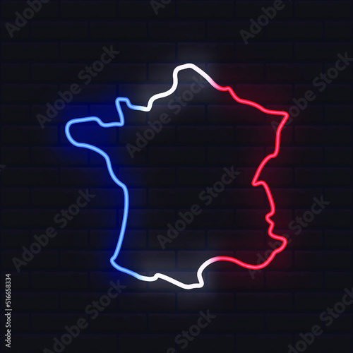 neon colorful france map outline design concept. editable brightness