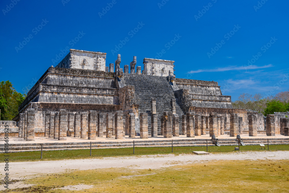 Temple of the Warriors in Chichen Itza, Quintana Roo, Mexico. Mayan ruins near Cancun