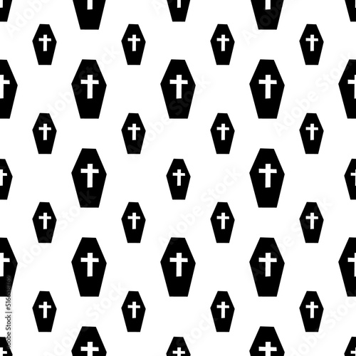 Seamless pattern with coffins and crosses on a white background. Vector illustration 