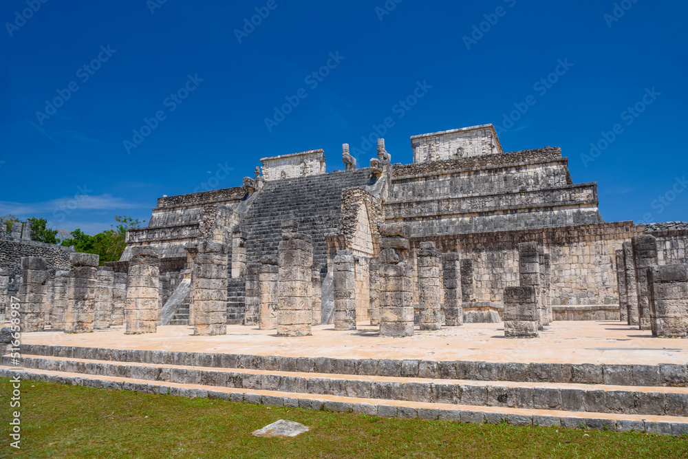 Temple of the Warriors in Chichen Itza, Quintana Roo, Mexico. Mayan ruins near Cancun