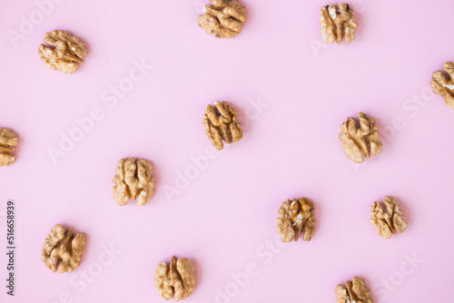 walnut, nut, isolated on pink background