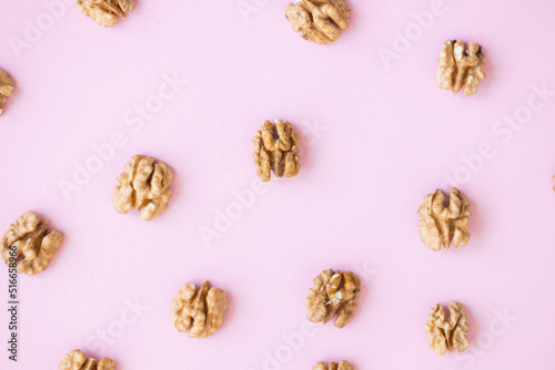 walnut, nut, isolated on pink background