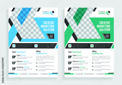 Modern corporate business flyer template, geometric shape two colors scheme in a4 size