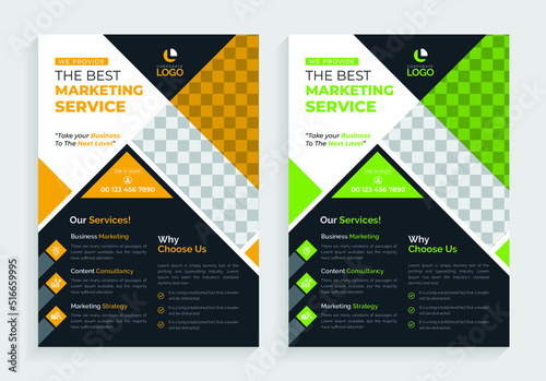 Professional and creative modern business flyer design. marketing layout in a4 size