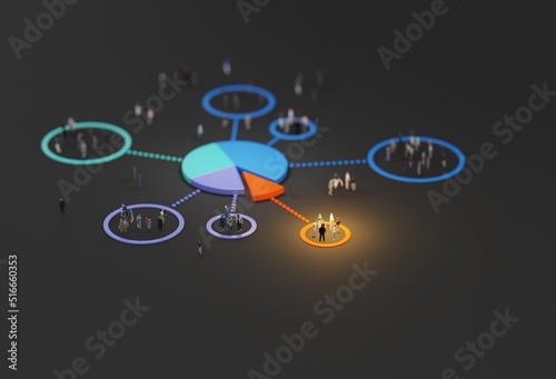 Top professional talent, abstract concept. Pie chart highlighting a small group of people from the rest. Digital 3D rendering.