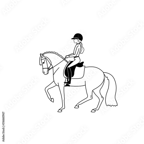 Girl on a pony performs piaffe