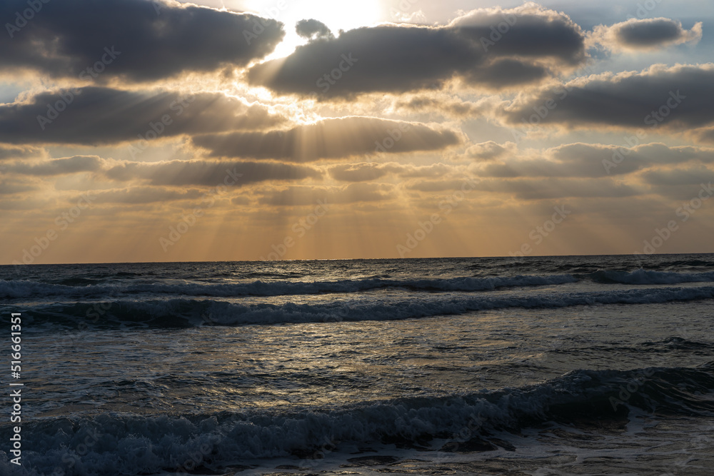 Amazing golden sunset on the Mediterranean Sea. Israel