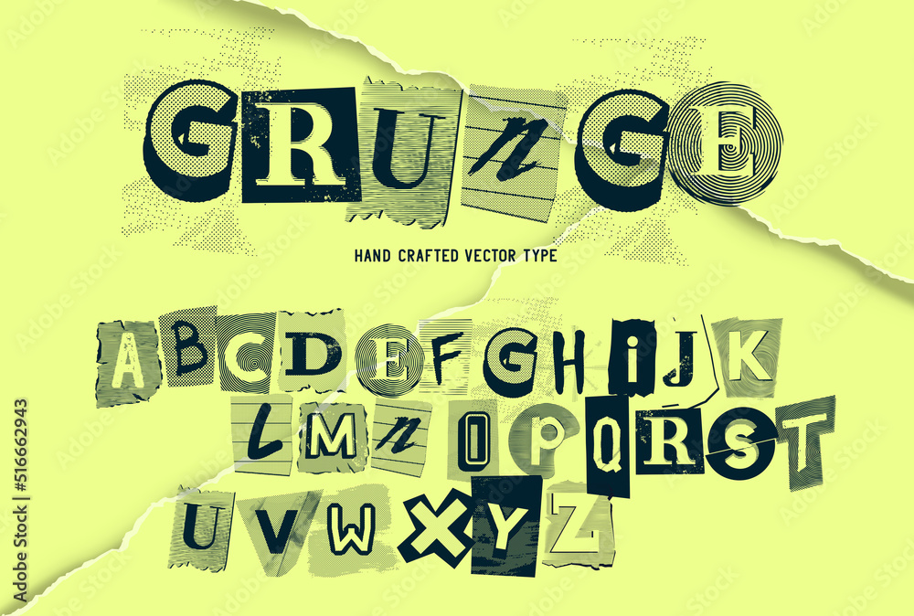 A set of grunge alphabet old and worn letters. Vector type illustration