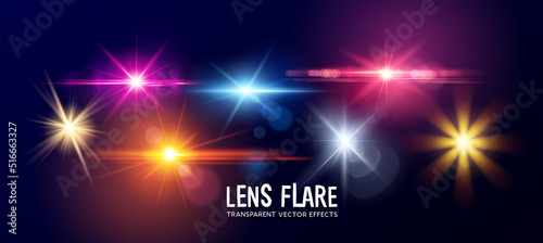 Fotografia, Obraz A collection of different transparent lens flare effects! Vector illustration