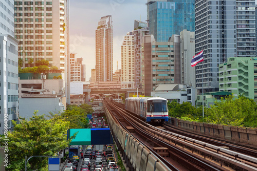BTS Skytrain in Bangkok city Thailand photo