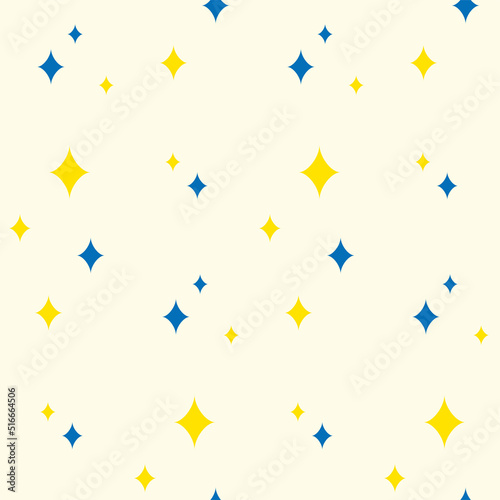 青と黄色のキラキラ模様のシームレス パターン  黄色背景