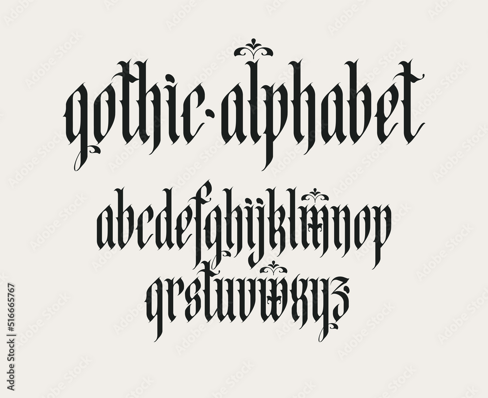 Gothic font. Full set of letters of the English alphabet in