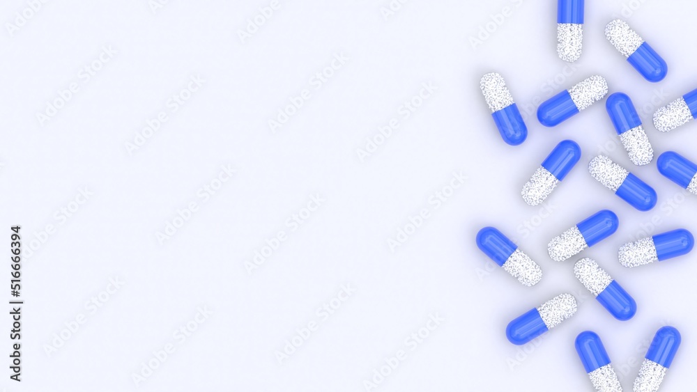 Blue Medical Pills On Light Gray Background