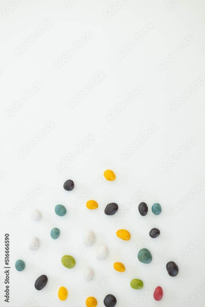 many different candies, sweets on white background