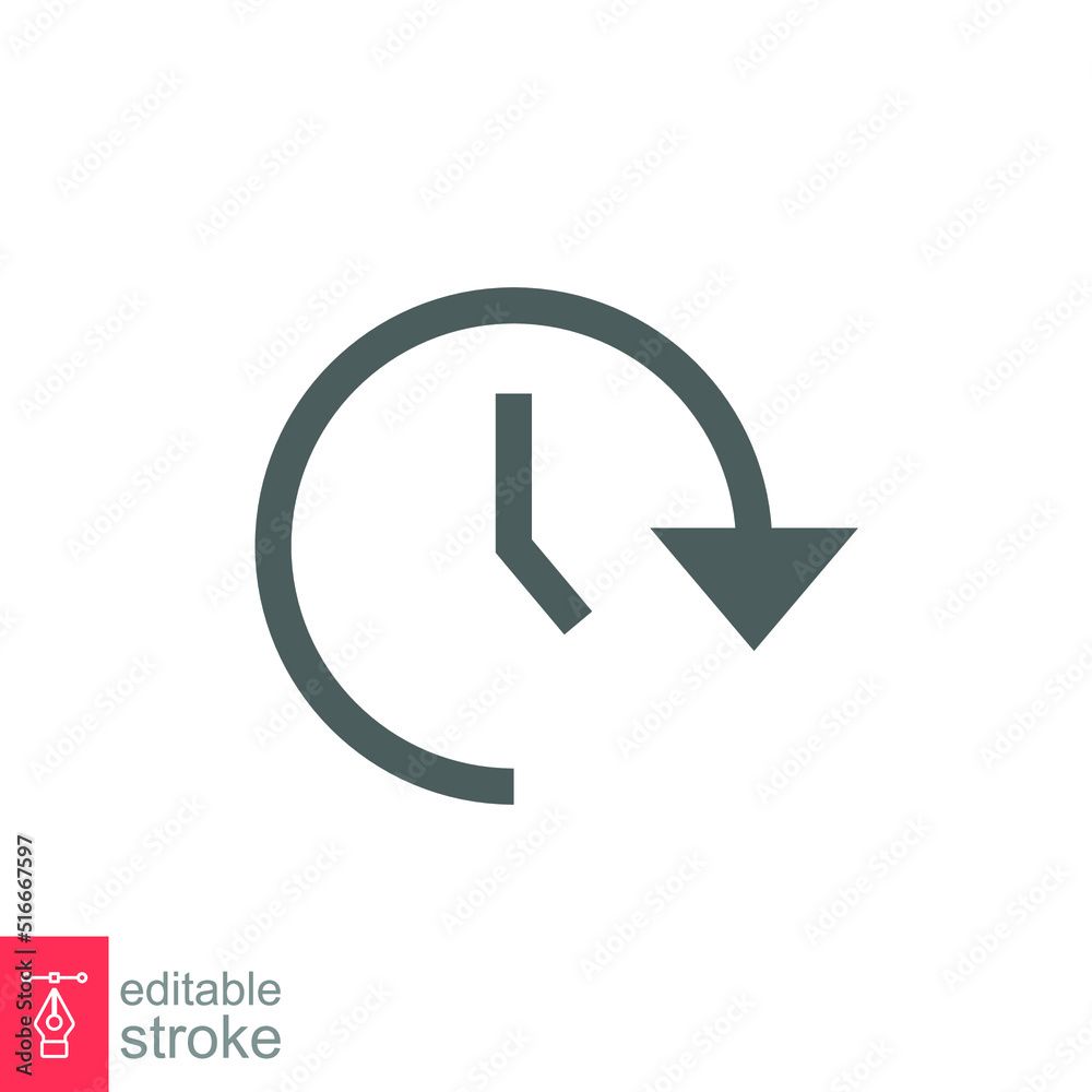 Clock time icon. Simple outline style. Timer, hour, minute, flat, business, speed, alarm, 24, stopwatch, circle, watch concept. Vector illustration isolated on white background editable stroke EPS 10 Clock time icon. Simple outline style. Timer, hour, minute, flat, business, speed, alarm, 24, stopwatch, circle, watch concept. Vector illustration isolated on white background editable stroke EPS 10