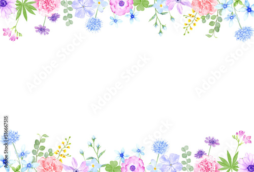 水彩で描いた植物の上下フレーム