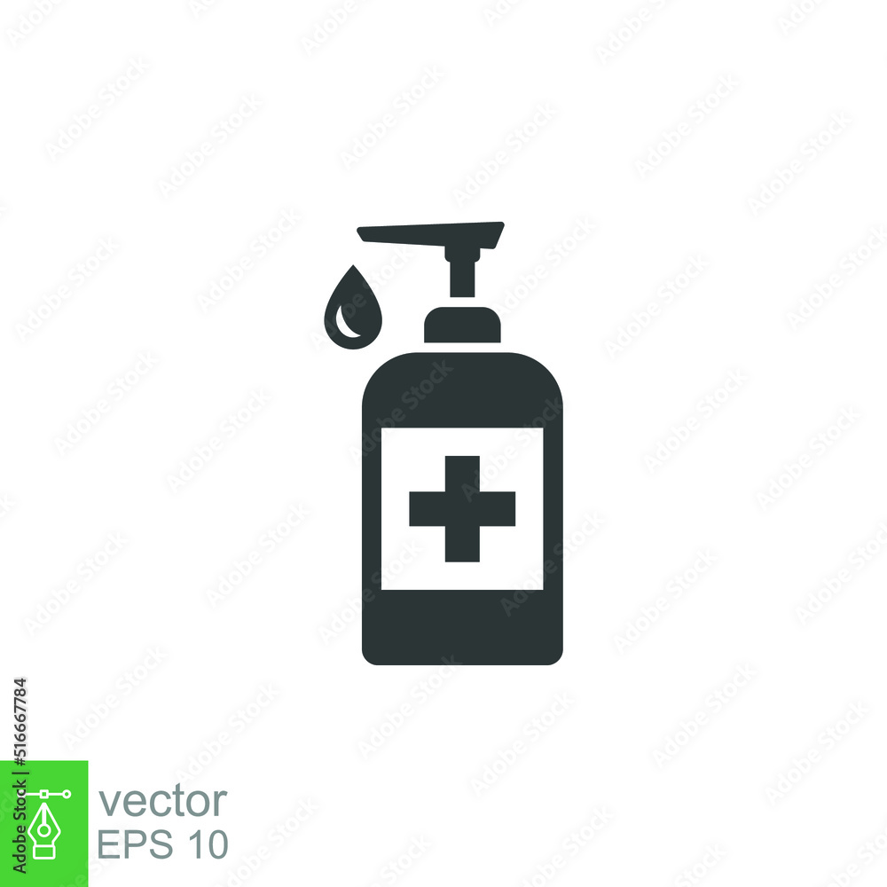 Hand sanitizer icon. Simple solid style. Gel, disinfect, antibacterial, wash, bottle pump, dispenser, container, soap, cleanser, health concept. Vector illustration isolated on white background EPS 10 Hand sanitizer icon. Simple solid style. Gel, disinfect, antibacterial, wash, bottle pump, dispenser, container, soap, cleanser, health concept. Vector illustration isolated on white background EPS 10