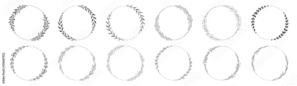 Collection of circle frame leaf wreath element decorative design for invitation card template