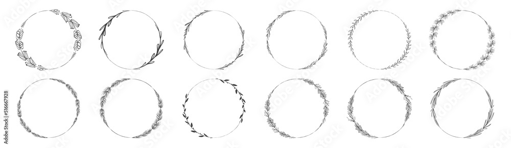 Collection of circle frame leaf wreath element decorative design for invitation card template Collection of circle frame leaf wreath element decorative design for invitation card template