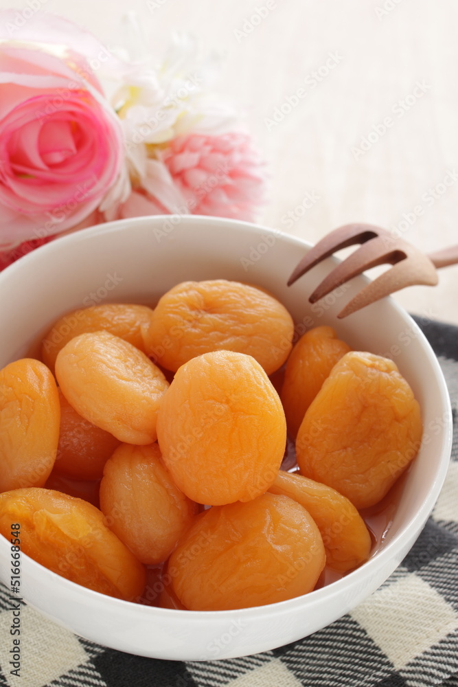 Dried fruit, apricot in bowl for healthy snack food image