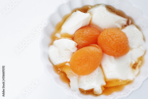 Chinese dessert, dried apricot and honey in Almond Tofu